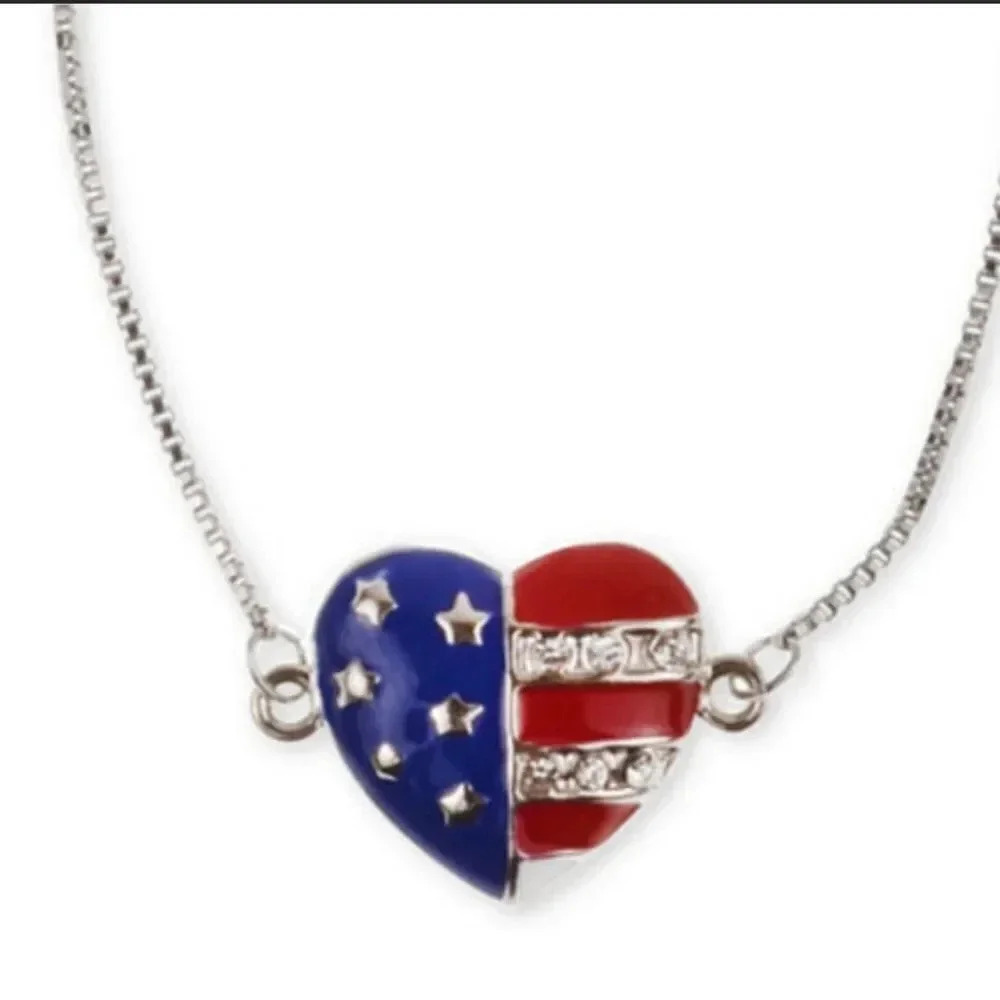 USA Flag heart adjustable bracelet